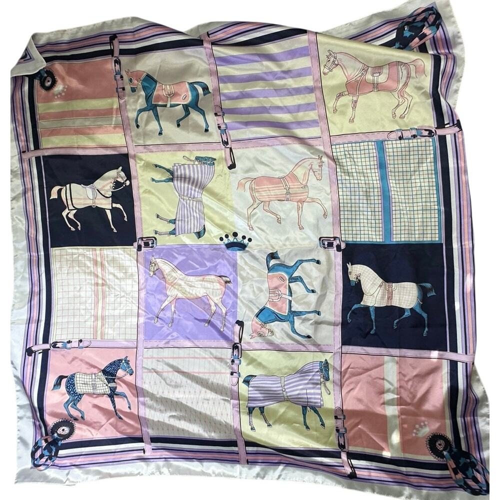 Horse Print Scarf Satin Pastel Equestrian